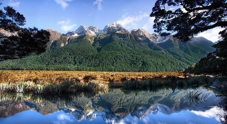 Mirror Lake New Zealand, body of water and mountain range], Oceania, New Zealand, Lake, Zealand, Mirror, HD wallpaper