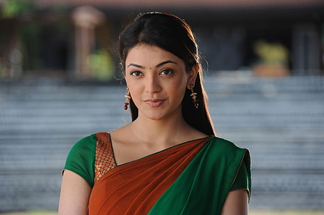 Actresses, Kajal Aggarwal, Bollywood, Kajal Agarwal, Sari, HD wallpaper HD wallpaper