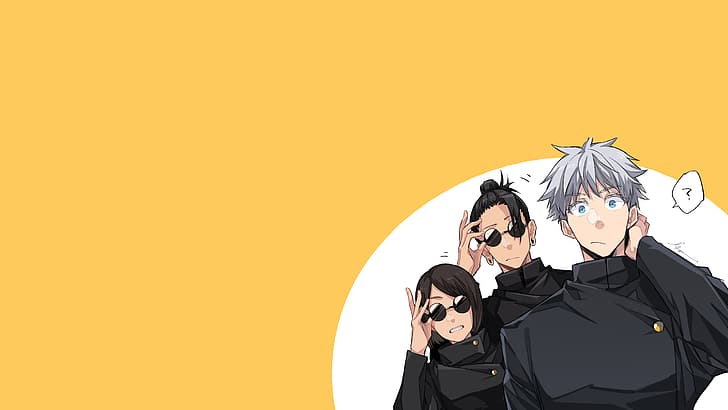 Jujutsu Kaisen, anime, sunglasses, white hair, blue eyes, orenji hnkn, HD wallpaper