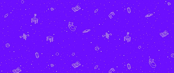 Omori, seni piksel, ultrawide, alam semesta, langit, bintang, planet, latar belakang ungu, OMOCAT, Wallpaper HD