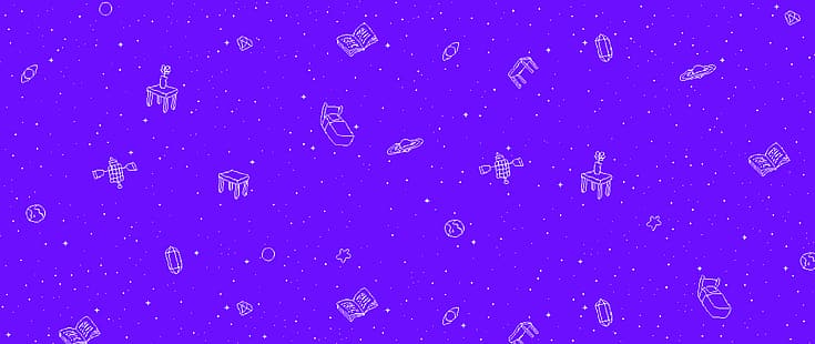 Омори, пиксельная графика, ультраширокий, вселенная, небо, звезды, планета, фиолетовый фон, OMOCAT, HD обои HD wallpaper