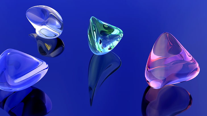 blue, reflection, stone, shine, 3d, digital art, artwork, gem, gems, glass, still life, transparent, computer graphics, HD wallpaper