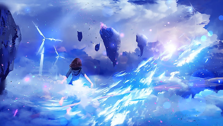 Anime, Original, Cloud, Fantasy, Flying, Magic, Sunshine, Wind Turbine, HD  wallpaper | Wallpaperbetter
