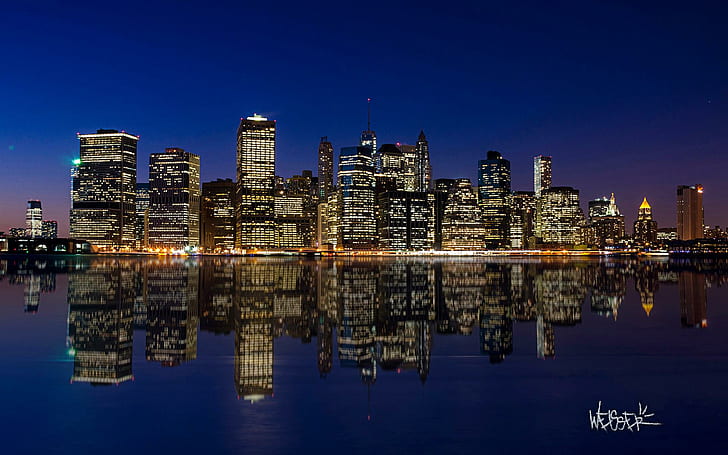 Manhattan Night Skyline, noc, manhattan, panorama, Tapety HD