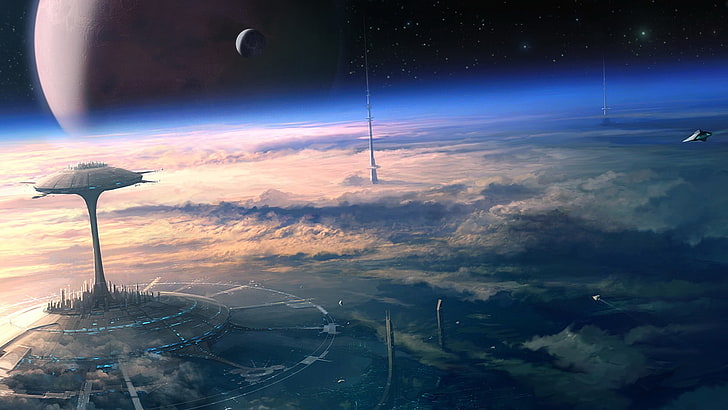 Fantasy-Raumschiff im Himmel, Raum, HD-Hintergrundbild