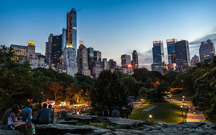 New York Buildings Skyscrapers Central Park Carnival Picnic Trees HD, trees, buildings, cityscape, skyscrapers, new, york, park, central, carnival, picnic, HD wallpaper