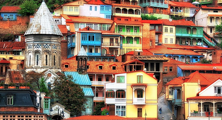 Stworzone przez człowieka, Miasto, Kolorowe, Gruzja, Dom, Tbilisi, Tapety HD