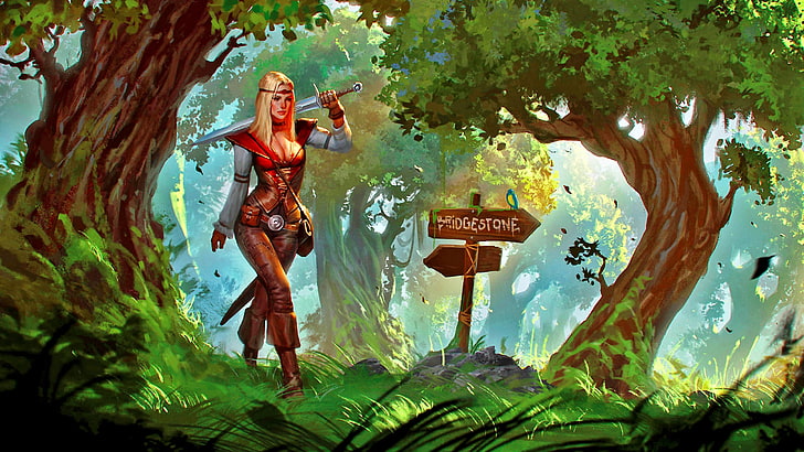 female game character wallpaper, fantasy art, forest, HD wallpaper