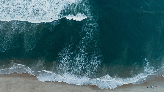 paisagem, vista aérea, mar, água, costa, praia, ondas, HD papel de parede HD wallpaper