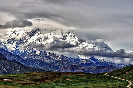 view of alps mountain during daytime, denali, denali, Road to, view, alps, mountain, daytime, Nikon D90, Day, Mount McKinley, Denali National Park and Preserve, Mountains, Wonder Lake, Shuttle, Ride, HDR, Pro, Stony Hill, Clouds Above, Gravel Road, Rolling, SW, Color, Tundra, Alaska Range, Yukon Ranges, West-Central, Range  Road, Outside, Landscape, Capture, NX2, Edited, Canvas, Portfolio, United States, nature, mountain Peak, snow, scenics, outdoors, mountain Range, HD wallpaper HD wallpaper