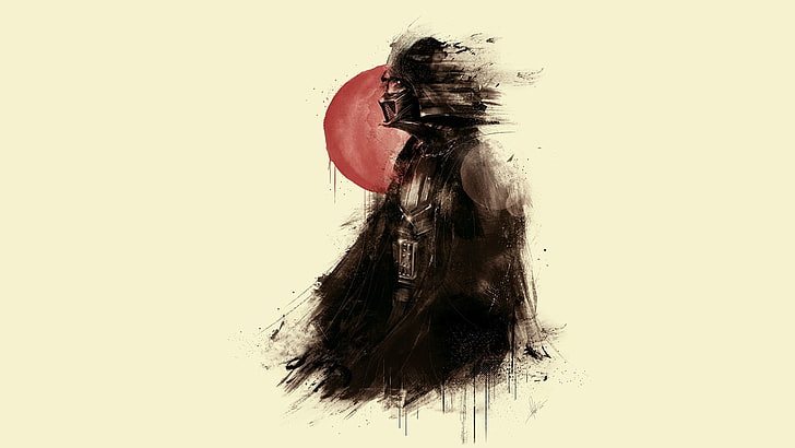 Gwiezdne wojny Darth Vader grafika, ilustracja czarny samuraj, Gwiezdne wojny, Darth Vader, Czerwone słońce, Japonia, malarstwo, czerwony, grafika, Sith, proste tło, minimalizm, fantasy art, fan art, Tapety HD