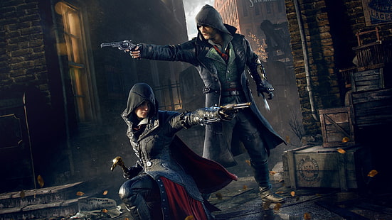 male and female holding gun wallpaper, Assassin's Creed Syndicate, video games, Ubisoft, Assassin's Creed,  Assassin's Creed Syndicate, HD wallpaper HD wallpaper