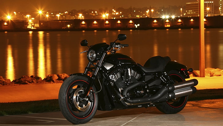 moto croiseur noir, Harley Davidson, moto, canne de nuit Harley-Davidson VRSCD, croiseur, VRSC, Fond d'écran HD