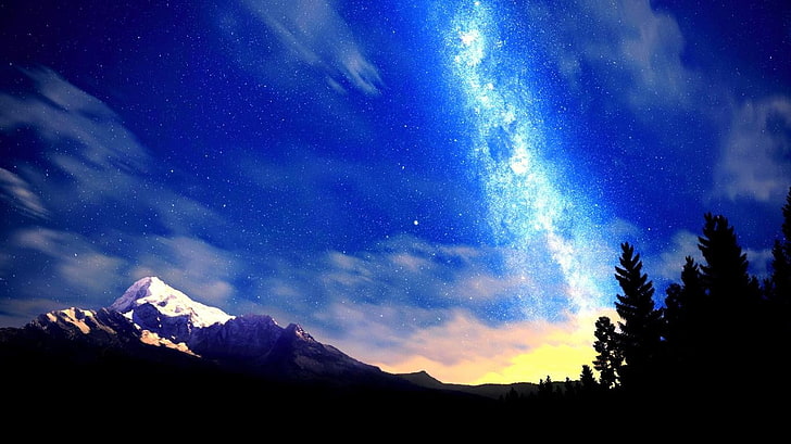 gunung yang tertutup salju selama wallpaper jam biru, alam semesta, Wallpaper HD