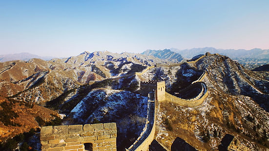 壁、中国、万里の長城、山、写真、山、空、ランドマーク、山脈、観光名所、万里の長城、尾根、アジア、冬、観光、古代史、 HDデスクトップの壁紙 HD wallpaper