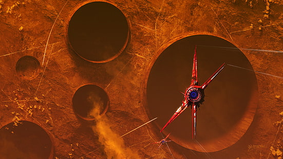 statek kosmiczny, krater, planeta, Kuldar Leement, Tapety HD HD wallpaper