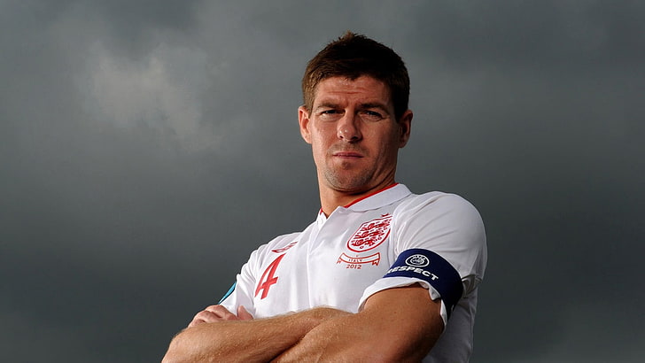 Herrenhemd aus weißem und schwarzem Jersey, Steven Gerrard, Football, Liverpool, HD-Hintergrundbild
