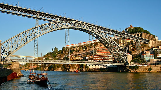 порто, мост, дом луис, арка, река дору, португалия, европа, HD обои HD wallpaper