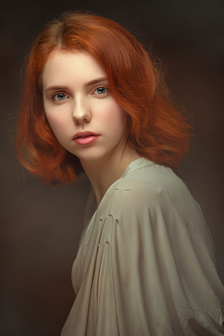 redhead, portrait, simple background, women, Pavel Cherepko, HD wallpaper