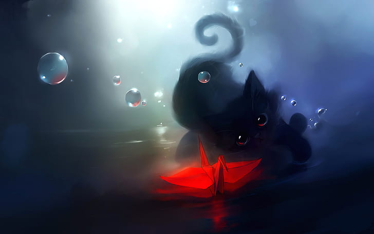 Tier HD, Malerei der schwarzen Katze, Fantasie, Tier, HD-Hintergrundbild