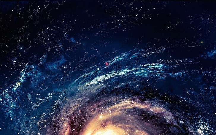 galaxie brune et bleue, illustration de la galaxie, galaxie, résumé, science fiction, Fond d'écran HD