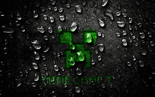 carta da parati Minecraft verde e grigia, gocce, metallo, gioco, scrivania, graffi, Minecraft, Creeper, Sfondo HD HD wallpaper