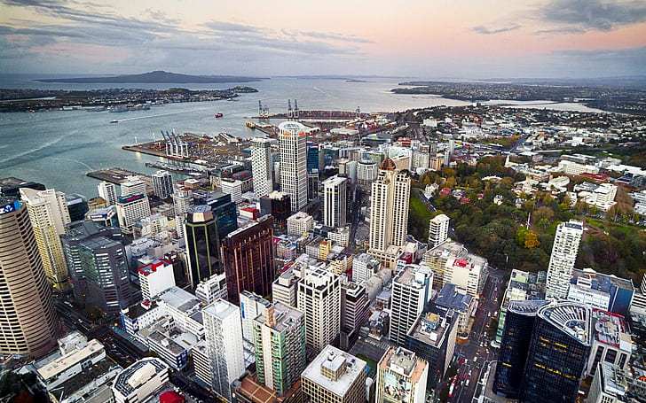 Auckland, New Zealand, city, street, buildings, coast, Auckland, New, Zealand, City, Street, Buildings, Coast, HD wallpaper