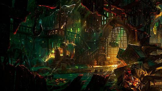 illustration de l'hameçon noir, Bilgewater, art fantastique, pirates, ports, égouts, Fond d'écran HD HD wallpaper