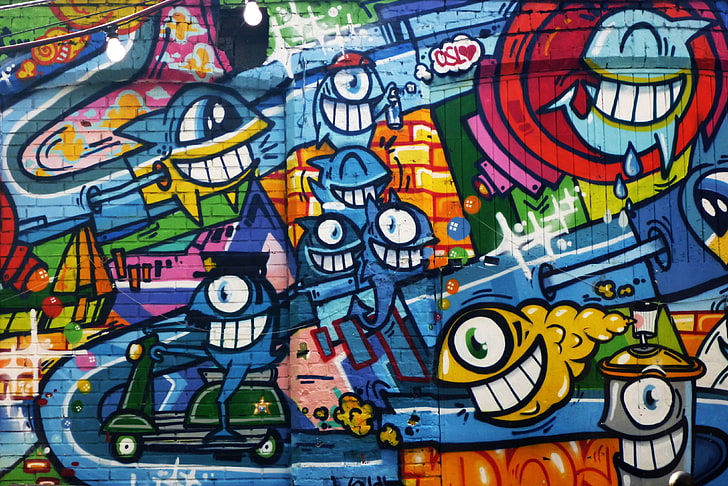 Graffiti murali multicolori, graffiti, arte, luminoso, muro, Sfondo HD