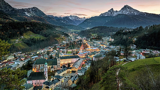 ciudad, Berchtesgaden, Alemania, Europa, Baviera, naturaleza, montaña, cielo, Alpes bávaros, Alpes, árbol, atracción turística, estación de la colina, Fondo de pantalla HD HD wallpaper