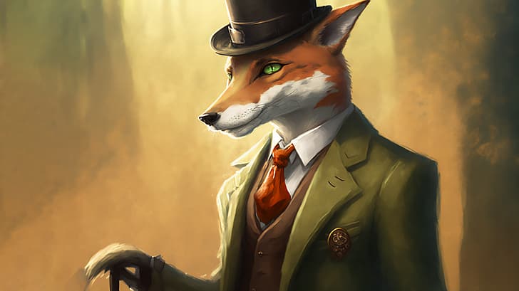 AI art, fox, Gentleman, illustration, HD wallpaper