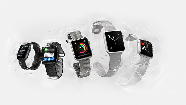 pięć zegarków Apple z paskami, Apple Watch Series 2, inteligentny zegarek, iWatch, tapeta, Apple, wyświetlacz, srebrny, prawdziwe futurystyczne gadżety, Tapety HD