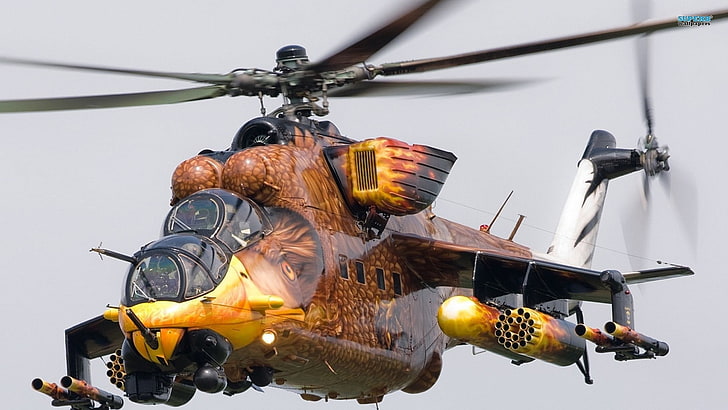 ilustrasi helikopter coklat dan hitam, Mil Mi-24, Mi-24, Angkatan Udara Hongaria, mi 24 belakang, pesawat militer, pesawat terbang, helikopter, Wallpaper HD