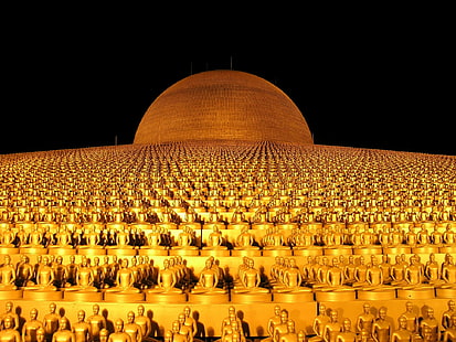 Храмове, Wat Phra Dhammakaya, Банкок, Буда, будизъм, будистки, златни, храм, Тайланд, HD тапет HD wallpaper