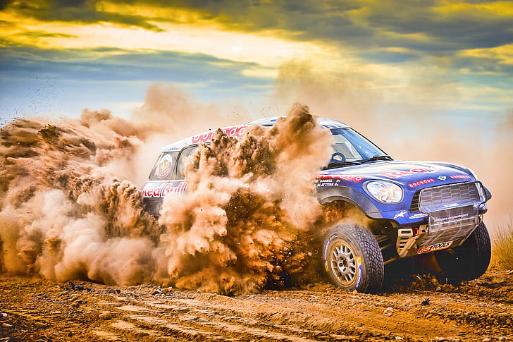 Rally, racing, car, vehicle, sand, Mini Cooper, HD wallpaper