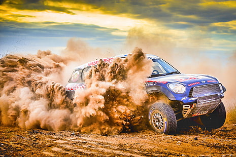 Rally, carreras, coche, vehículo, arena, Mini Cooper, Fondo de pantalla HD HD wallpaper
