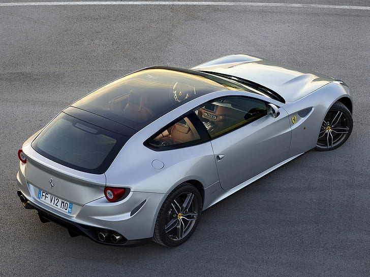 Ferrari FF Silver GT, вид сверху суперкара, Ferrari, Silver, суперкар, топ, вид, HD обои