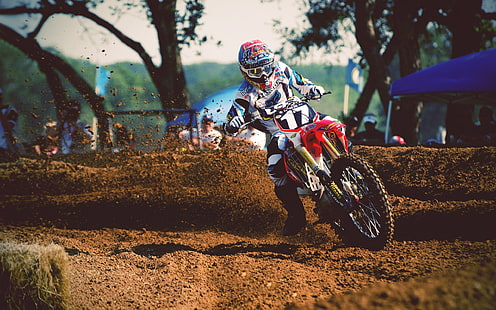 moto de sujeira motocross vermelho, bicicletas de sujeira, esportes a motor, pistas de corrida, HD papel de parede HD wallpaper