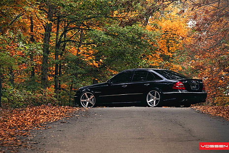 svart sedan, Mercedes Benz, AMG, Black, Vossen, W211, E-klass, HD tapet HD wallpaper