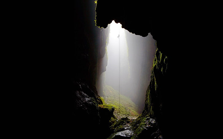 зеленая пещера, пещера, лазание, природа, HD обои