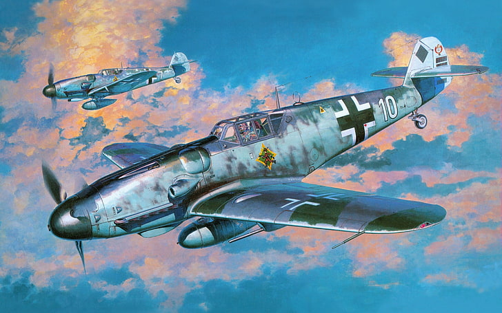 II wojna światowa, Messerschmitt, Messerschmitt Bf-109, Luftwaffe, samoloty, wojsko, dzieło, samoloty wojskowe, Niemcy, Tapety HD
