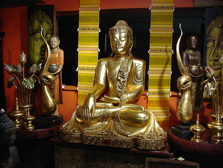 Йога Медитации Господа Будды, золотая статуя Будды, Бог, Господь Будда, Будда, Господь, HD обои
