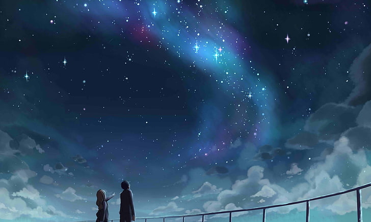 två anime karaktär tittar på stjärnor tapeter, Anime, din lögn i april, HD tapet