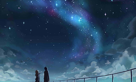 two anime character watching stars wallpaper, Anime, Your Lie in April, HD wallpaper HD wallpaper