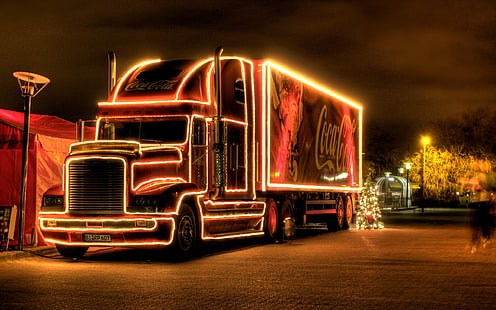 شاحنة شحن كوكا كولا ، رأس السنة ، الثلج ، الشاحنات ، كوكا كولا، خلفية HD HD wallpaper
