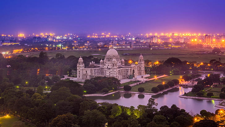 luces, India, Bengala Occidental, Kolkata, Victoria Memorial, Fondo de pantalla HD
