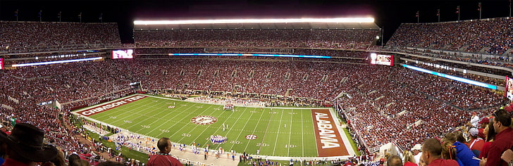 Stadion sepak bola Alabama Crimson Tide, sepak bola Amerika, layar berganda, keramaian, stadion, Wallpaper HD