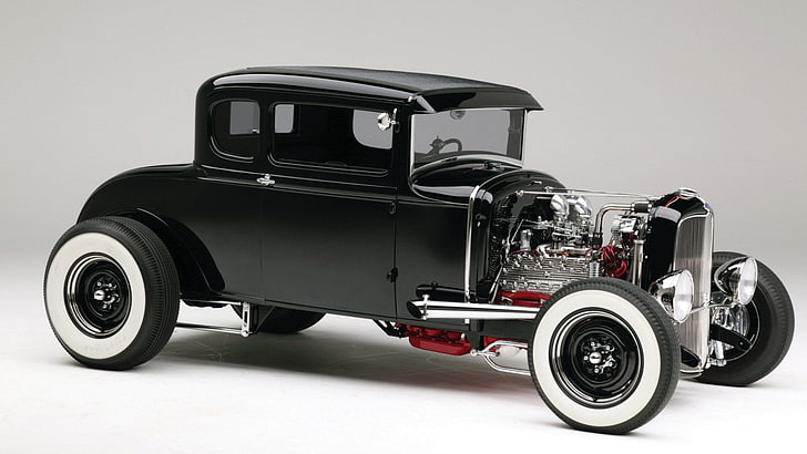 black classic car die-cast model, hotrod, car, black cars, vehicle, HD wallpaper