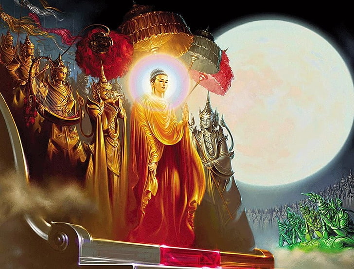 Искусство Фестивалей Будды, живопись божества под луной, Бог, Господь Будда, искусство, фестивали, Будда, Господь, HD обои