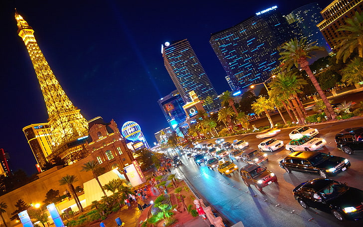 Las Vegas Strip, Menara Eiffel Paris & Cosmopolitan Hotel & Casino Desktop, Wallpaper Hd 3840 × 2400, Wallpaper HD